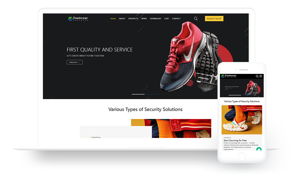 鞋业外贸企业网站响应式模板案例图片